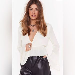 NastyGal Plunge Forward Cropped Blouse - White